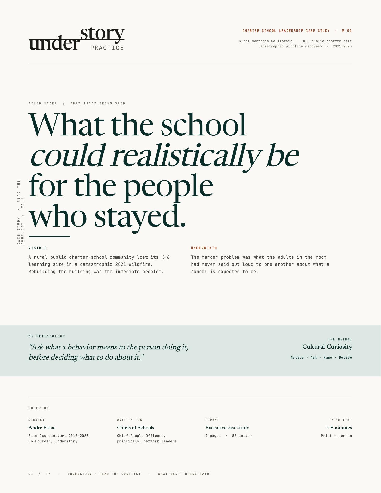 Cover of Read the Conflict, a seven-page charter school leadership case study